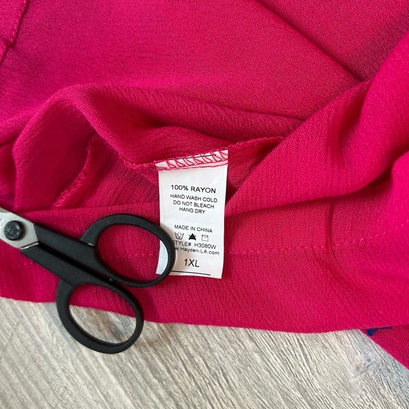 Hayden LA Women's Plus Mini Dress Tunic 1XL Fuchsia Embroidery Tassel Tie Fringe - Picture 10 of 12